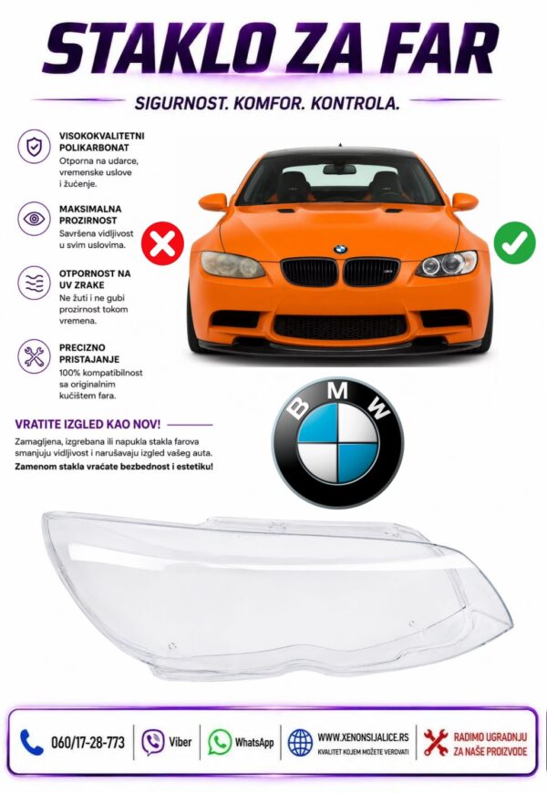 STAKLO FARA BMW 3 E92 10-13 STAKLO ZA FAR