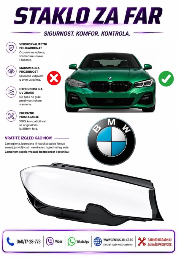 STAKLO FARA BMW 3 G20 19-23 STAKLO ZA FAR