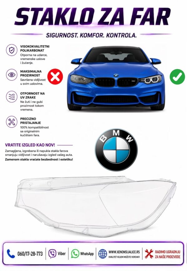 STAKLO FARA BMW 4 F32 17-20 STAKLO ZA FAR