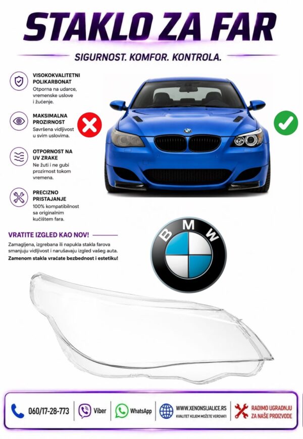 STAKLO FARA BMW 5 E60 DINAMIC 03-10 STAKLO ZA FAR