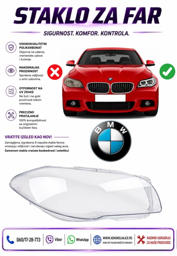STAKLO FARA BMW 5 F10 10-17 STAKLO ZA FAR