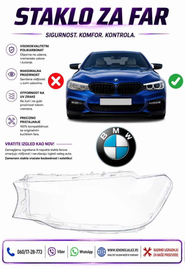 STAKLO FARA BMW 5 G30 17-20 STAKLO ZA FAR