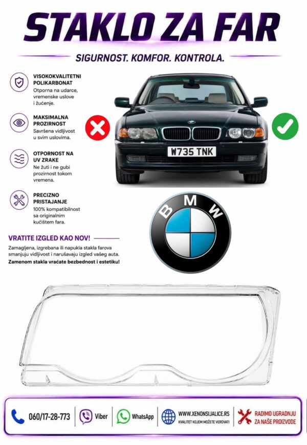 STAKLO FARA BMW 7 E38 98-01 STAKLO ZA FAR