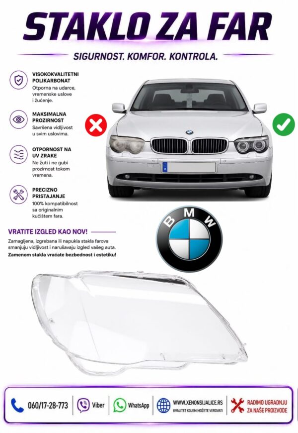 STAKLO FARA BMW 7 E65-E66 01-05 STAKLO ZA FAR