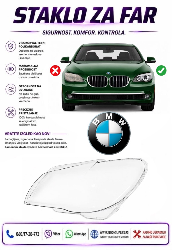 STAKLO FARA BMW 7 F01-F02 08-15 STAKLO ZA FAR