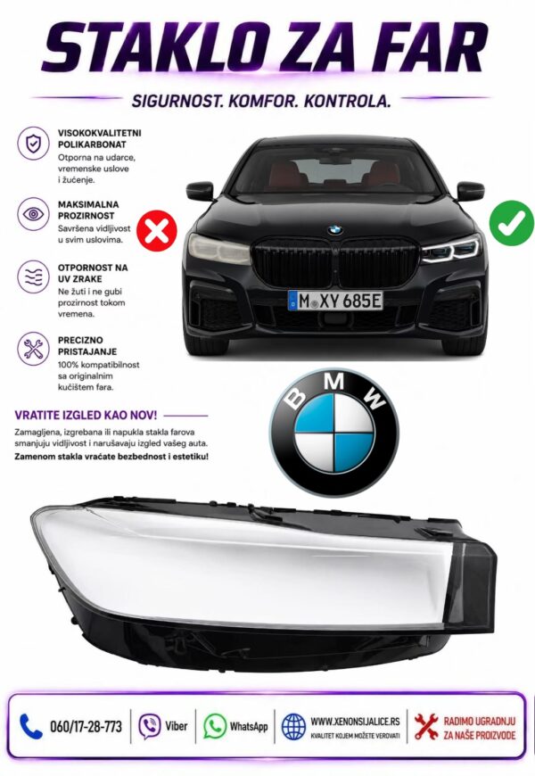 STAKLO FARA BMW 7 G11-G12 19-22 LCI STAKLO ZA FAR