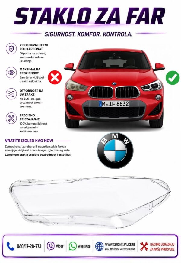STAKLO FARA BMW X2 F39 18-23 STAKLO ZA FAR