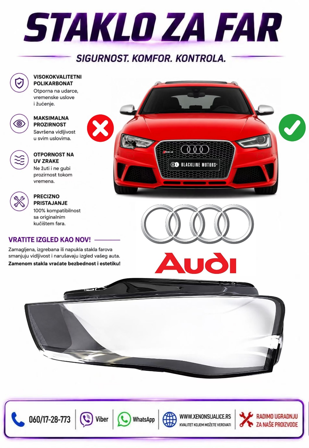 STAKLO FARA AUDI A4 B8.5 12-16 STAKLO ZA FAR