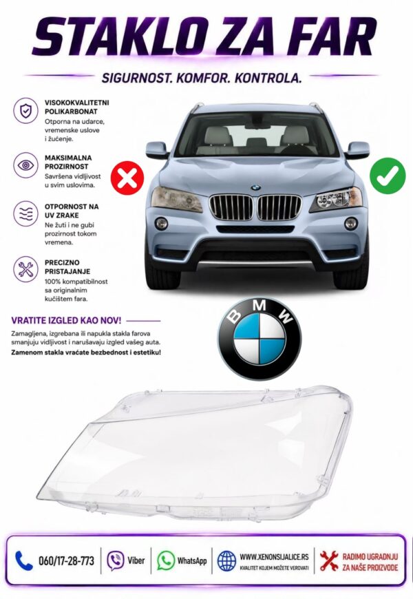 STAKLO FARA BMW X3 F25 10-14 STAKLO ZA FAR