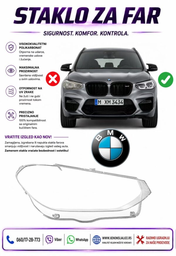 STAKLO FARA BMW X3 G01 17-21 STAKLO ZA FAR