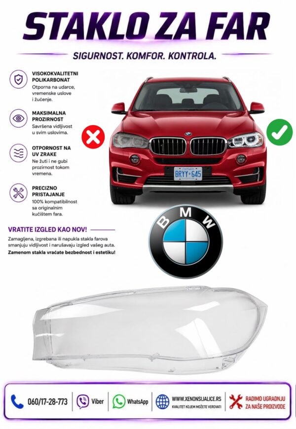 STAKLO FARA BMW X5 F15 13-18 STAKLO ZA FAR
