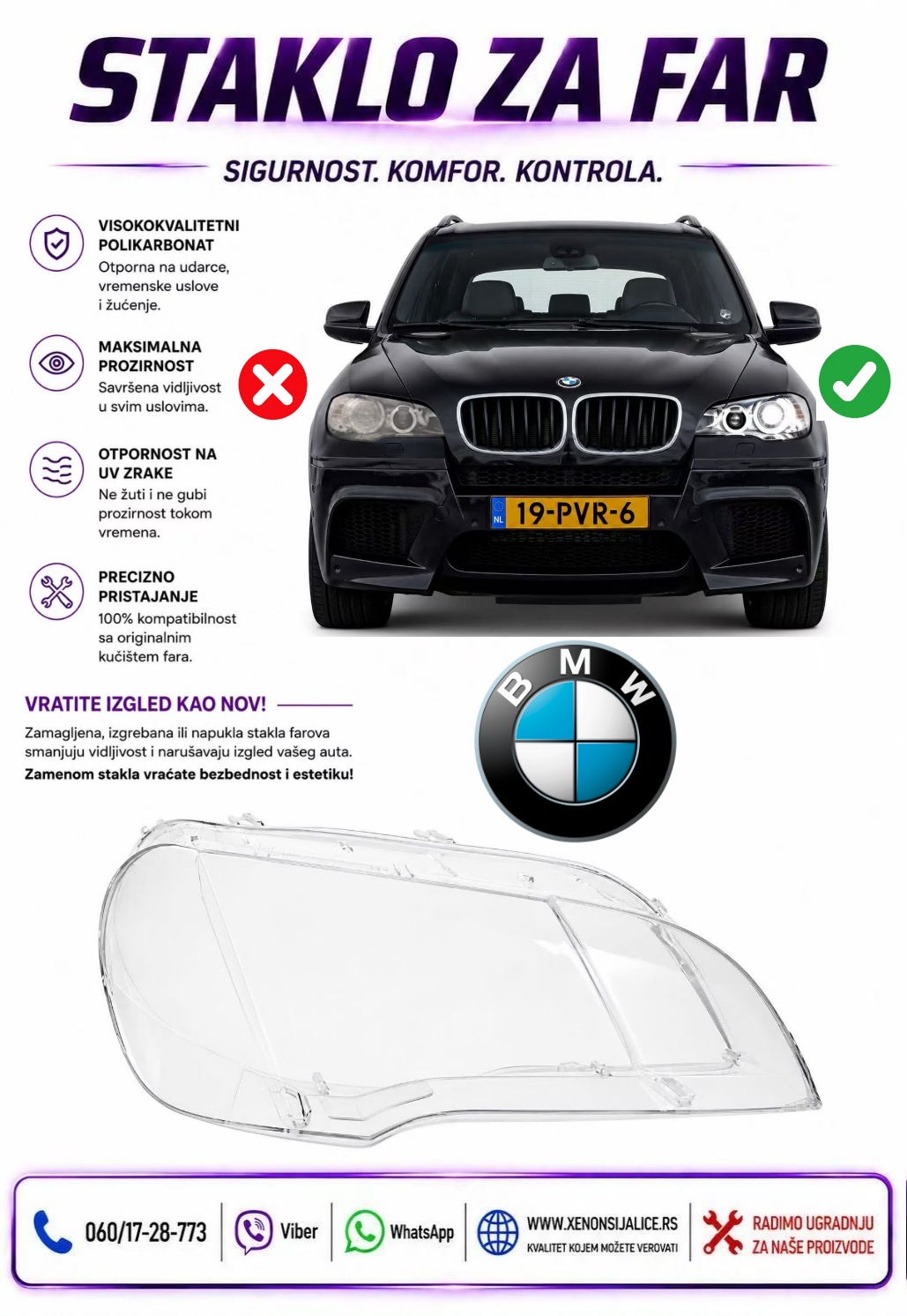 STAKLO FARA BMW X5 E70 07-13 STAKLO ZA FAR