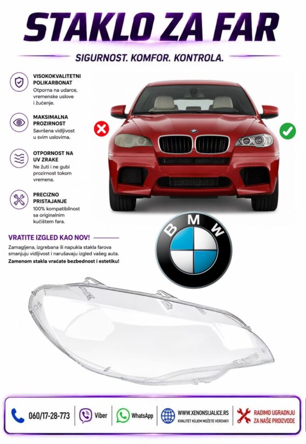 STAKLO FARA BMW X6 E71 08-14 STAKLO ZA FAR