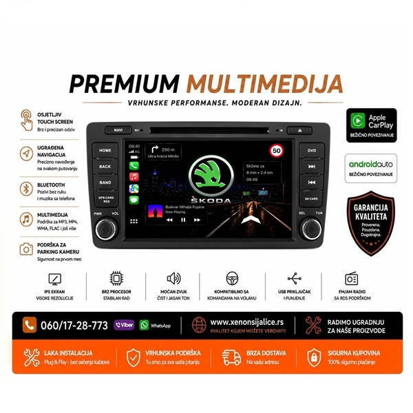 SKODA OCTAVIA A5 MULTIMEDIJA ANDROID,CAR PLAY NAVIGACIJA TOUCH SCREEN 7 INCA