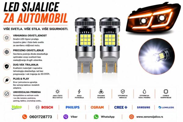 LED SIJALICE T20/7443/W21-5 BELA BOJA SET 2 KOMADA CAN BUS