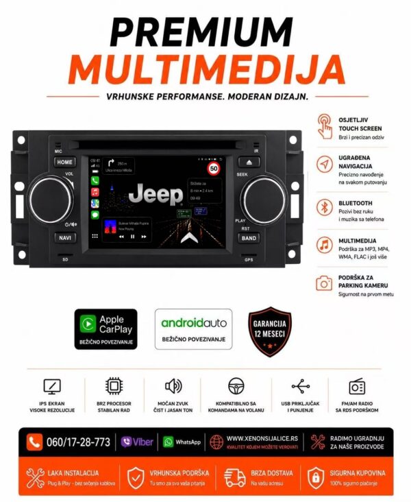 JEEP MULTIMEDIJA ANDROID,CAR PLAY NAVIGACIJA TOUCH SCREEN 6 INCA