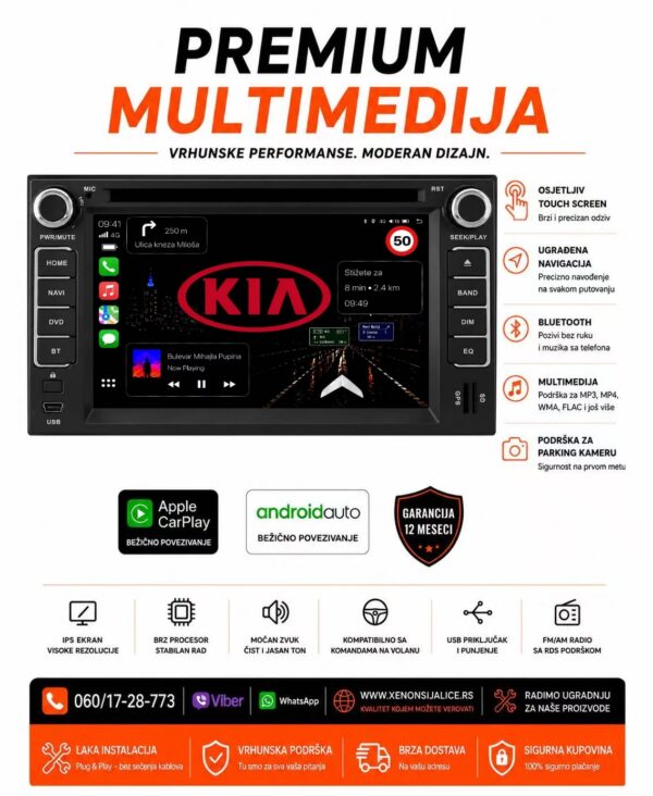 KIA MULTIMEDIJA ANDROID,CAR PLAY NAVIGACIJA TOUCH SCREEN 7 INCA