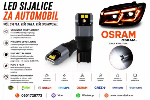 LED SIJALICE T10,W5W,UBODNE BELA BOJA SET 2 KOMADA KAN BUS OSRAM