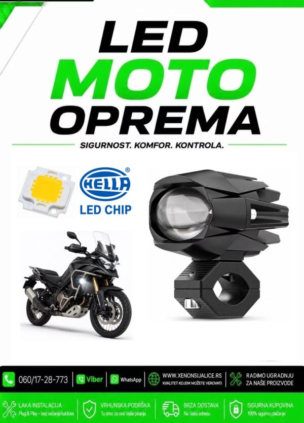 UNIVERZALNI LED FAR ZA MOTORE SA NOSACEM 30W LED MOTO FAR