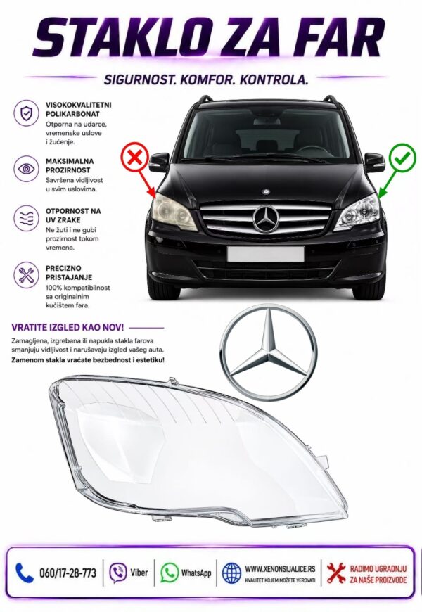 STAKLO FARA MERCEDES VITO W639 10-14 STAKLO ZA FAR