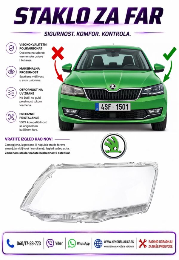 STAKLO FARA SKODA RAPID 17-20 STAKLO ZA FAR