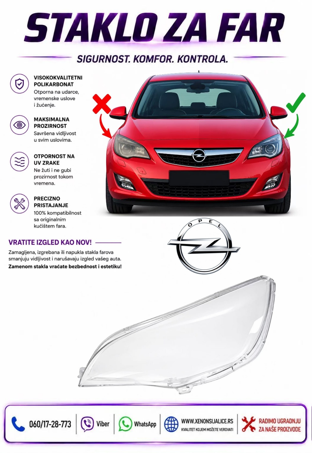 STAKLO FARA OPEL ASTRA J 09-15 STAKLO ZA FAR