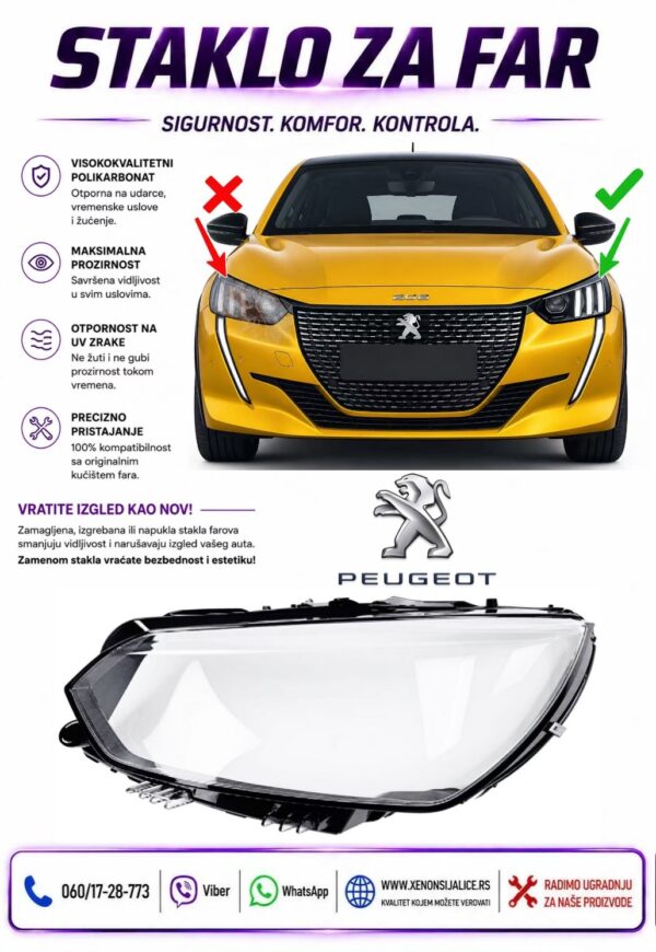 STAKLO FARA PEUGEOT 208 20-23 STAKLO ZA FAR