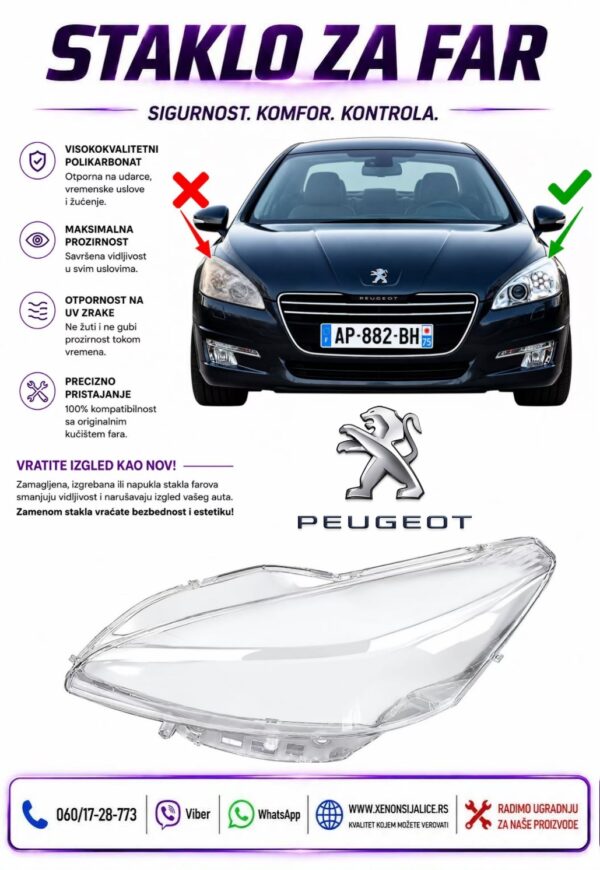 STAKLO FARA PEUGEOT 508 11-15 STAKLO ZA FAR