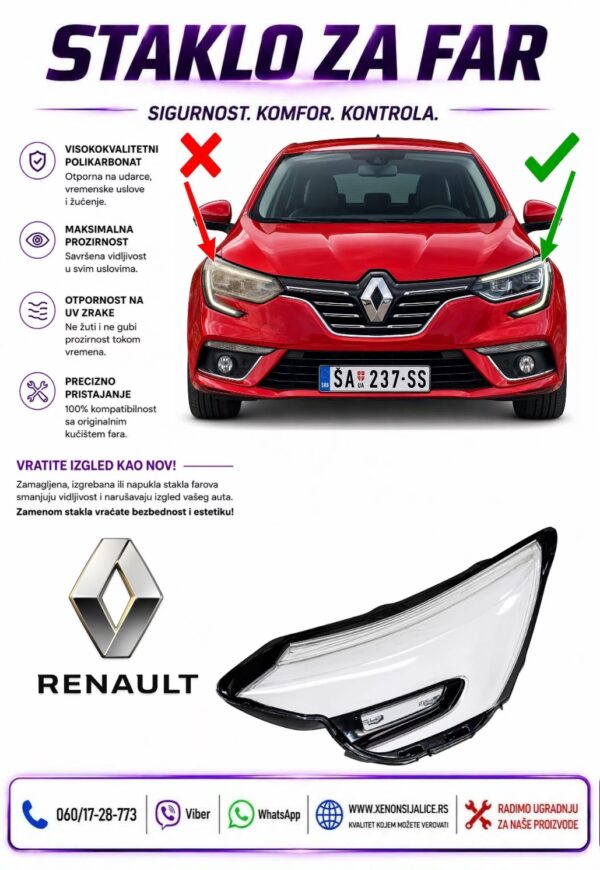 STAKLO FARA RENAULT MEGANE 15-23 STAKLO ZA FAR