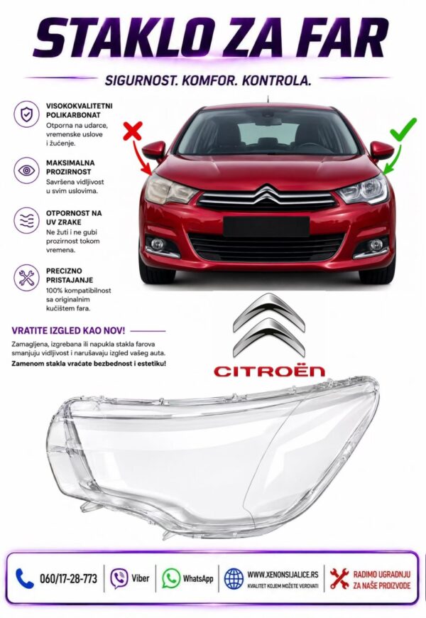 STAKLO FARA CITROEN C4 11-15 STAKLO ZA FAR