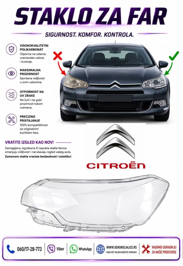 STAKLO FARA CITROEN C5 10-17 STAKLO ZA FAR