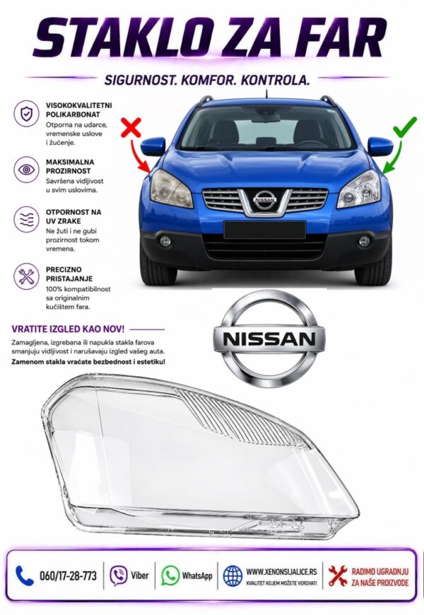 STAKLO FARA NISSAN QASHQAI 08-15 STAKLO ZA FAR