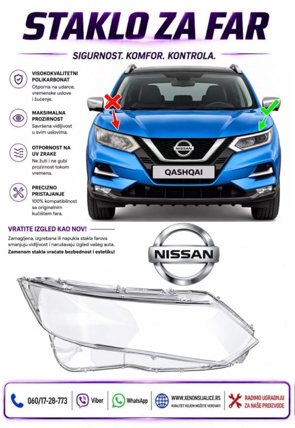 STAKLO FARA NISSAN QASHQAI 18-22 STAKLO ZA FAR
