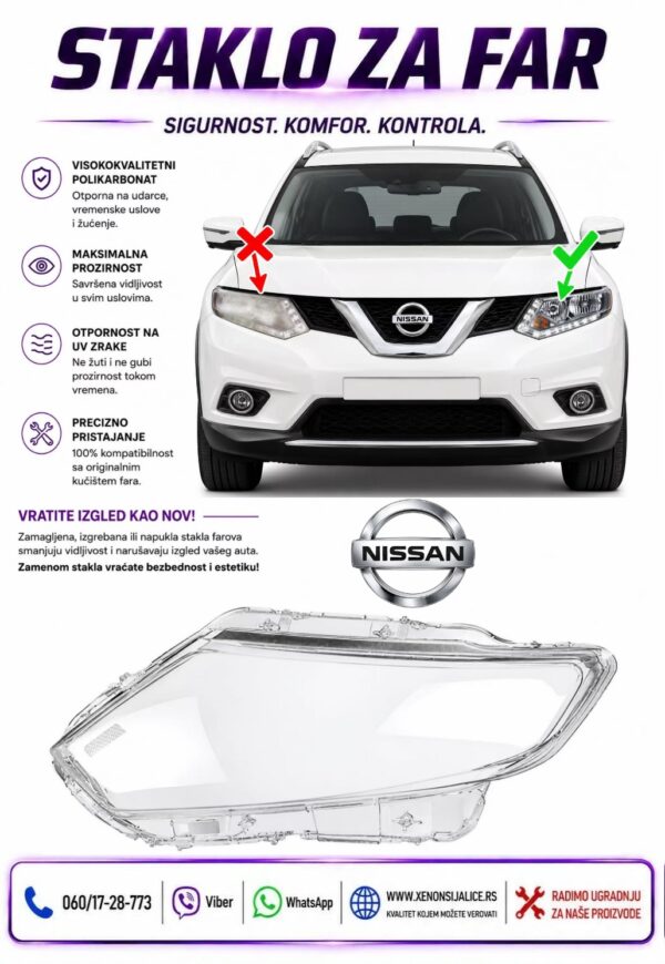 STAKLO FARA NISSAN X TRAIL 14-16 STAKLO ZA FAR