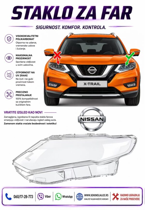 STAKLO FARA NISSAN X TRAIL 16-20 STAKLO ZA FAR
