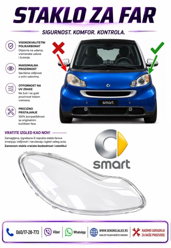 STAKLO FARA SMART 451 09-15 STAKLO ZA FAR