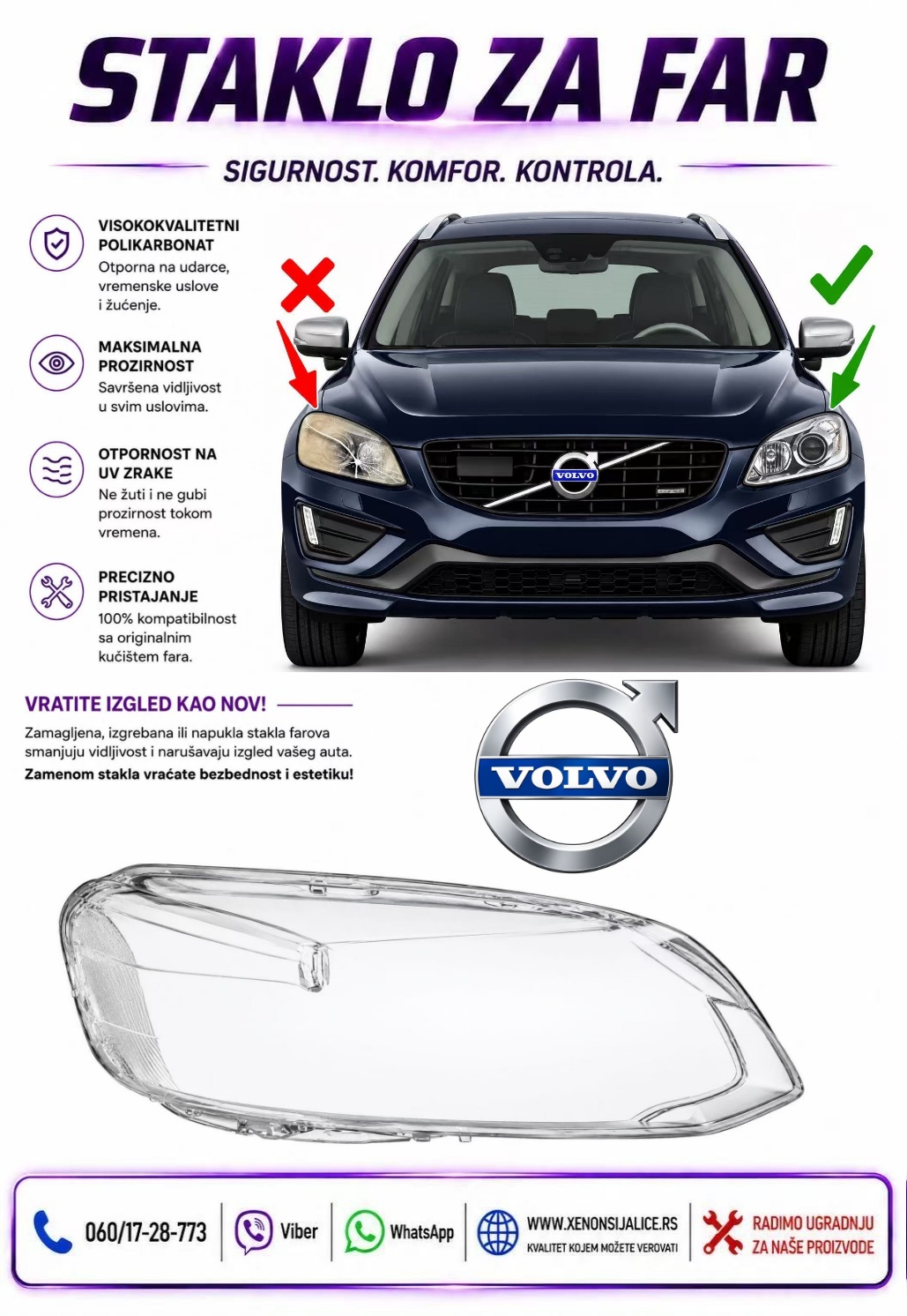 STAKLO FARA VOLVO XC60 13-17 STAKLO ZA FAR