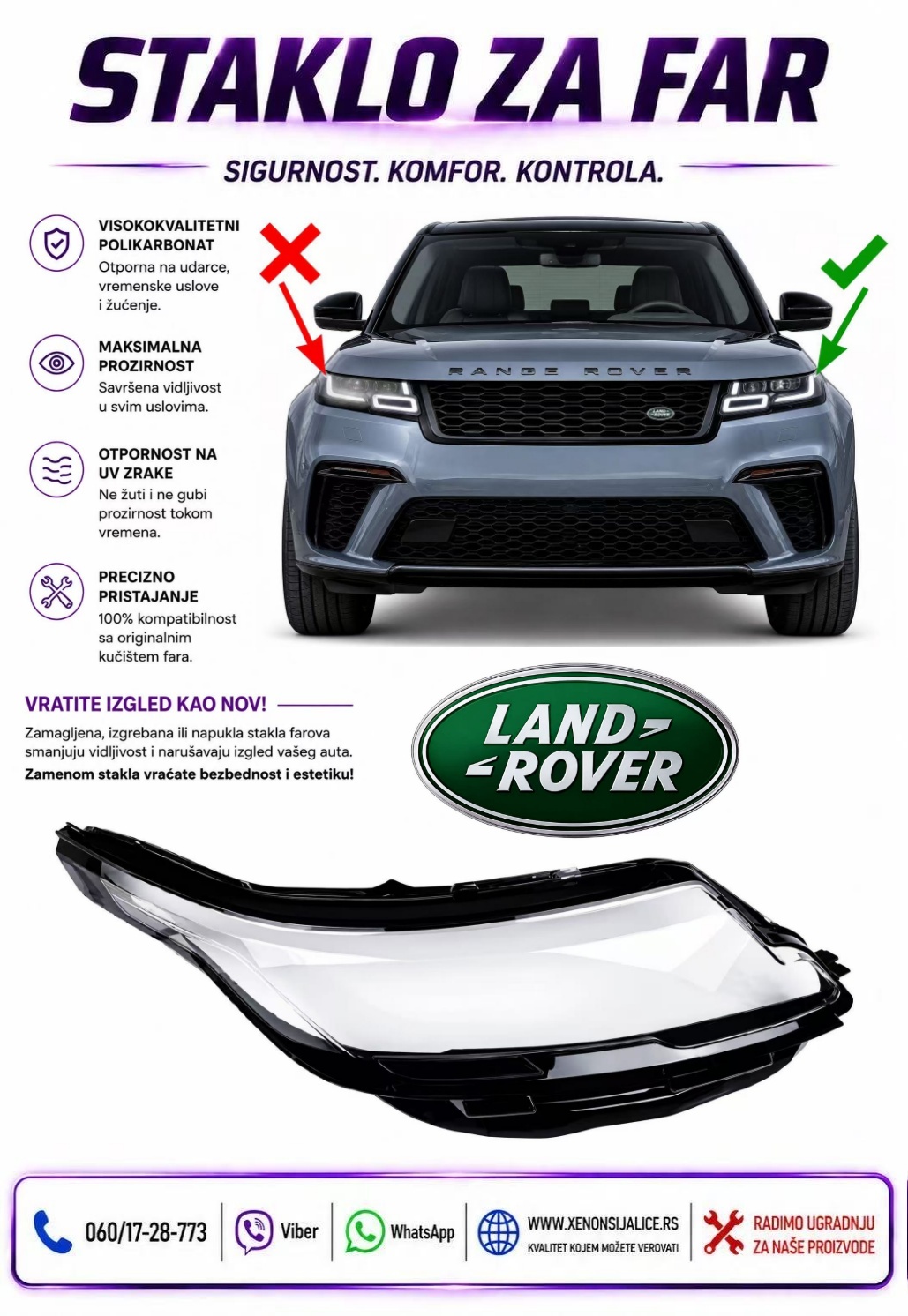 STAKLO FARA LAND ROVER RANGE ROVER VELAR 17-24 STAKLO ZA FAR
