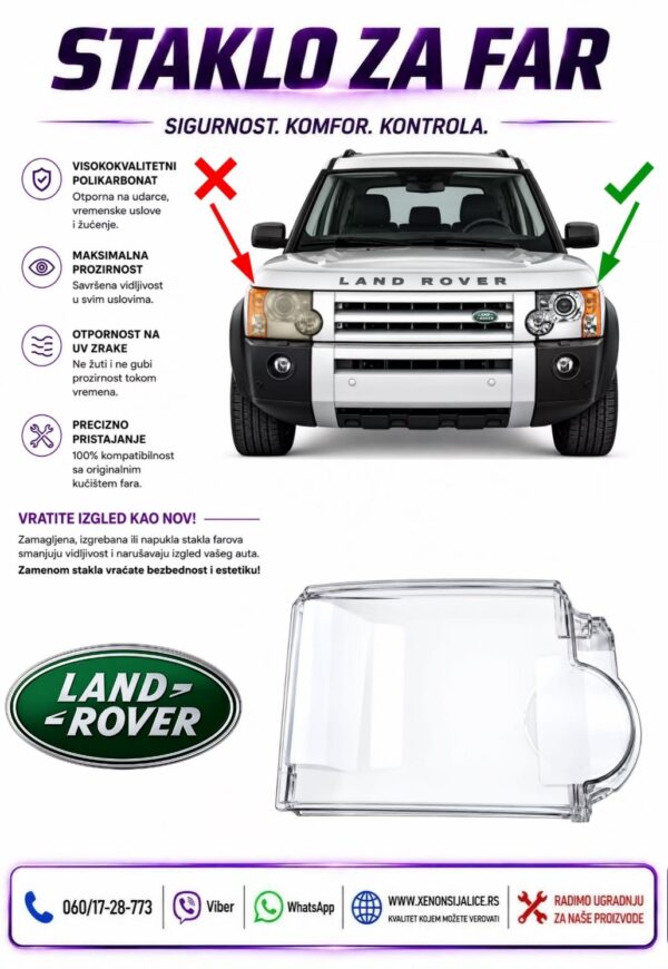 STAKLO FARA LAND ROVER RANGE ROVER DISCOVERY 04-09 STAKLO ZA FAR