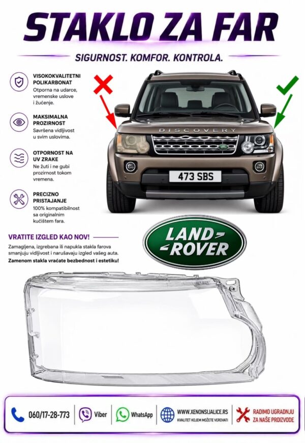 STAKLO FARA LAND ROVER RANGE ROVER DISCOVERY 09-15 STAKLO ZA FAR
