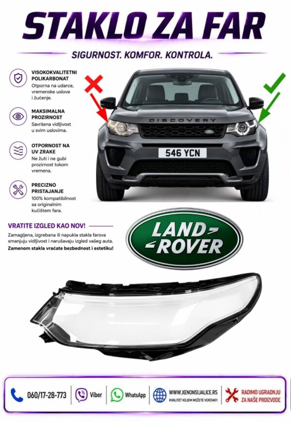 STAKLO FARA LAND ROVER RANGE ROVER DISCOVERY 15-20 STAKLO ZA FAR