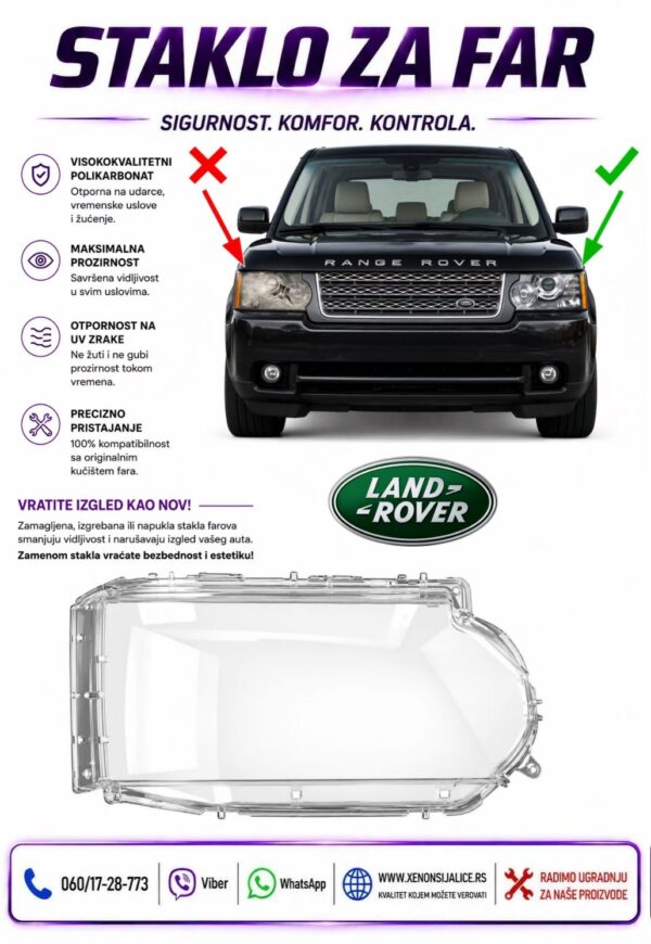 STAKLO FARA LAND ROVER RANGE ROVER VOGUE 10-13 STAKLO ZA FAR