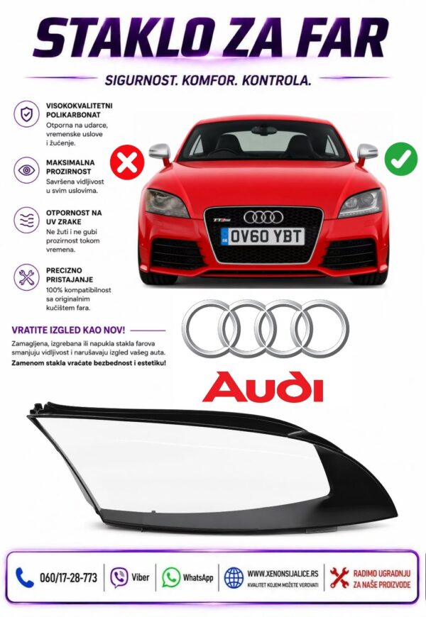 STAKLO FARA AUDI TT 06-14 STAKLO ZA FAR