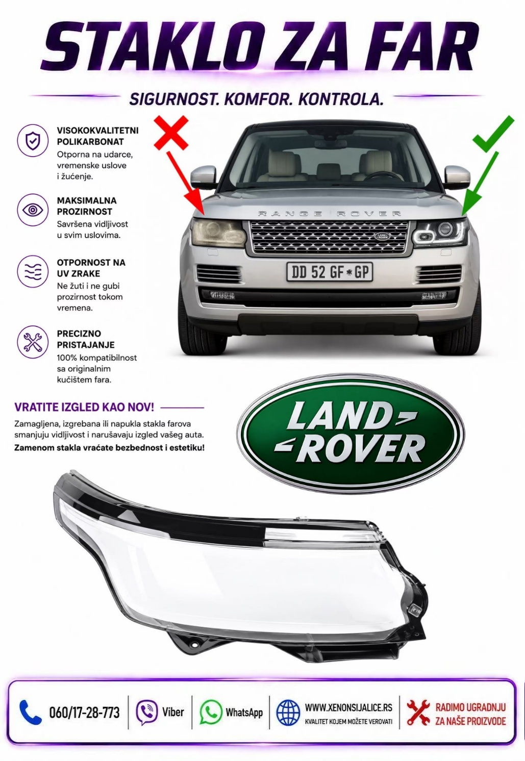 STAKLO FARA LAND ROVER RANGE ROVER VOGUE 13-17 STAKLO ZA FAR