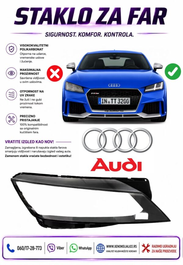 STAKLO FARA AUDI TT 14-23 STAKLO ZA FAR