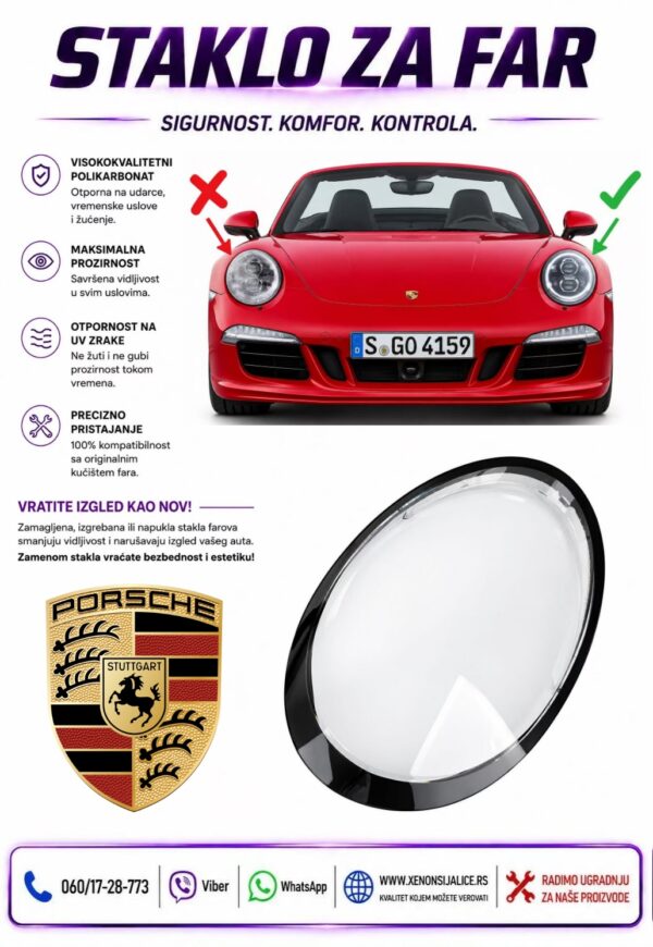 STAKLO FARA PORSCHE CARRERA 12-19 STAKLO ZA FAR