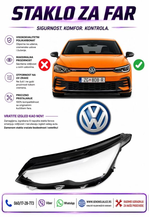STAKLO FARA VW GOLF 8 STAKLO ZA FAR