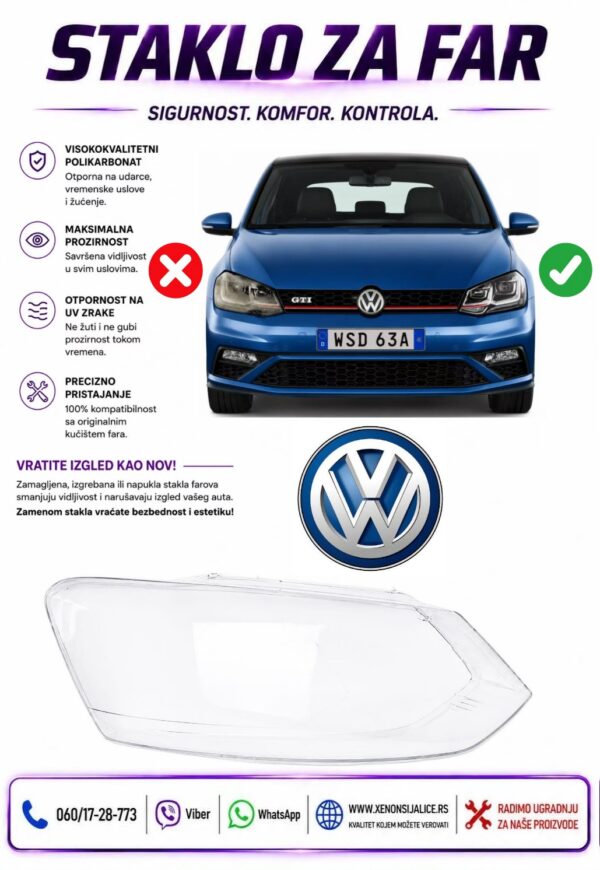 STAKLO FARA VW POLO 14-19 STAKLO ZA FAR