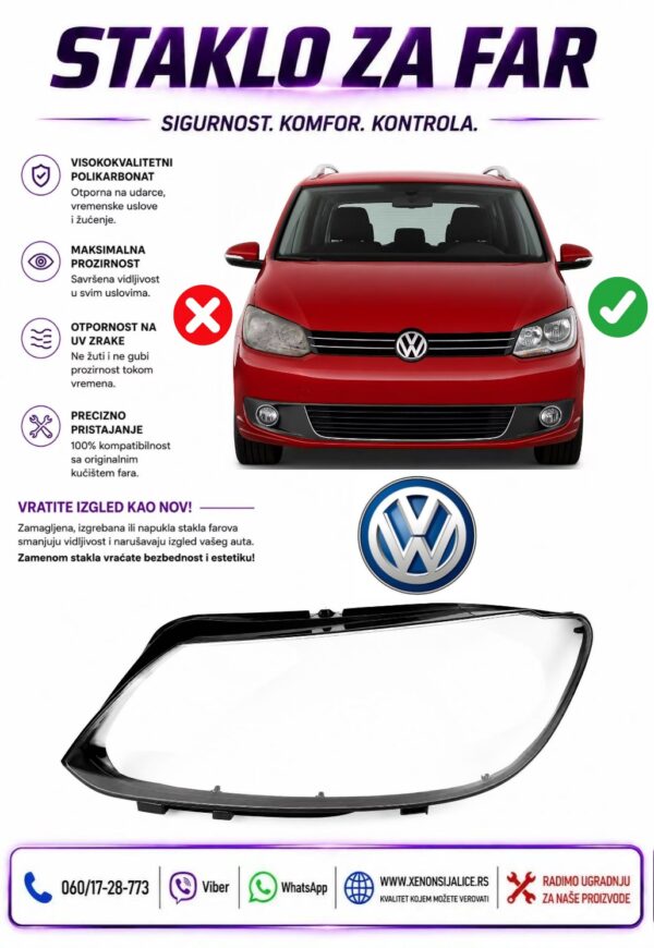 STAKLO FARA VW TOURAN 10-16 STAKLO ZA FAR
