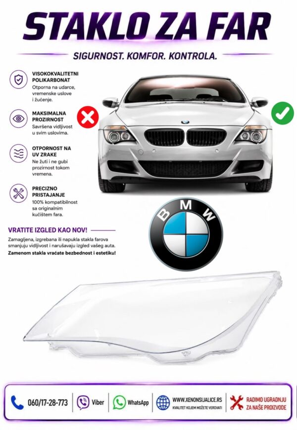 STAKLO FARA BMW 6 E63/E64 07-10 STAKLO ZA FAR